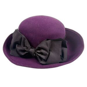 VTG Bollman Hat Co Purple Wool Doeskin Felt Hat Black Bow USA